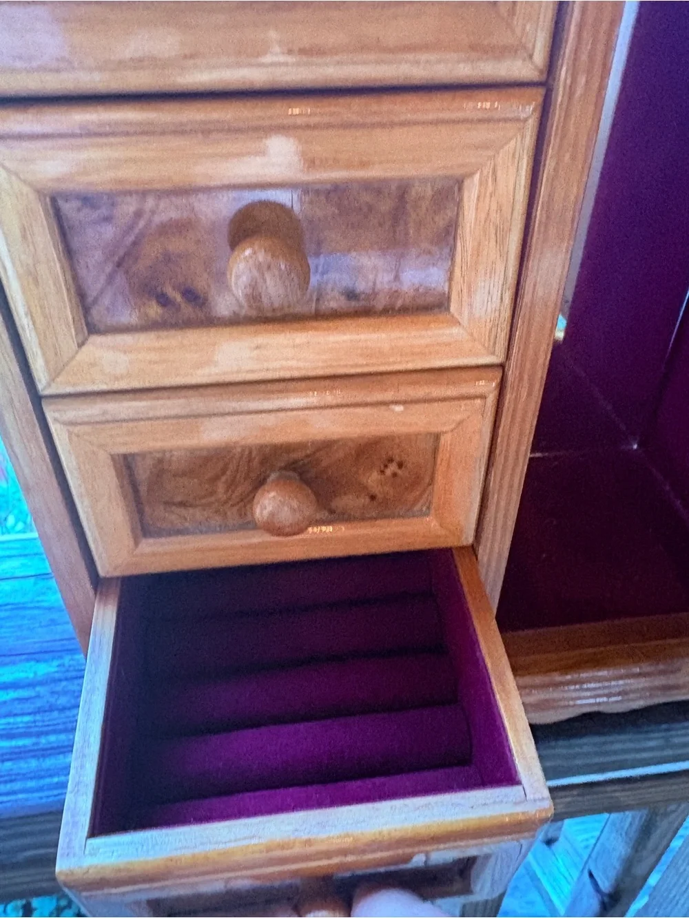 Large vintage wooden jewelry box armoire mirror drawers storage Retro organizer